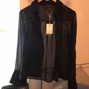 Sheer black button down blouse